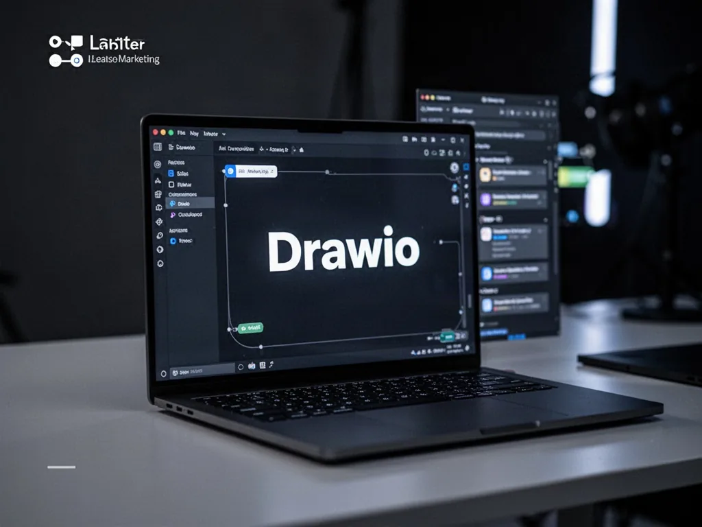 Des collaborateurs dessinent un organigramme avec drawio sur un écran d'ordinateur
